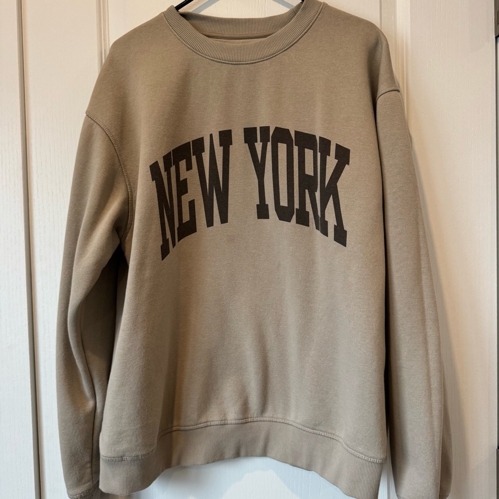 XL Denim & Flower Men's Crewneck Sweatshirt - Taupe with Black NEW YORK Print